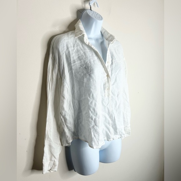 Aritzia Community Shirt Poplin cotton linen White Collared Half Button Size XXS - Picture 16 of 16
